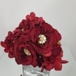 Red Silk Floral with Gold Brooch